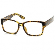 Retro Fashion Bold Thick Modified Rectangular Clear Lens Eyeglasses (Tortoise)