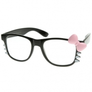 Womens Retro Fashion Hello Kitty Clear Lens Glasses w/ Bow and Whiskers