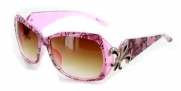 Baton Rouge 1226 Women's Designer Sunglasses with Stylish Patterned Frames with Fleur de Lis Emblem and Large Lenses (Pink Lace + Amber)
