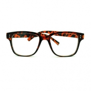 Two Metal Dot Emblem Horn Rim Wayfarer Fashion Eye Glasses - Tortoise