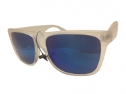 Wayfarer Style Clear Frame With Reflective Blue Color Mirror Lens Luna Sunglasses