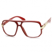 Classic Square Frame Plastic Clear Lens Aviator Glasses (Red)
