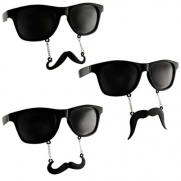 New Vintage Style Wayfarer Mustache Sunglasses 3 Pairs, All Black
