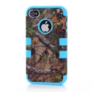 Bayke® iPhone 4 4S 3in1 Hybrid Camouflage Camo Tree Print Dirtproof Defender Case + Blue Rubber Silicone