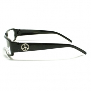 Black Peace Sign Narrow Rectangular Clear Lens Eye Glasses