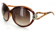 Cozumel 1933 Women's Designer Sunglasses with Stylish Patterned Frames and Pretty Temple Emblem and Large Lenses (Brown + Amber)