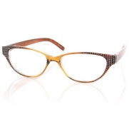 Retro 60s Cat Eye Bling Reading Reader Glasses Eyeglasses Clear Lens Brown +1.25