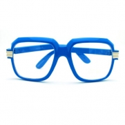 Run DMC Pop Color Oversized Gazelle Nerdy Clear Lens Eye Glasses - Blue
