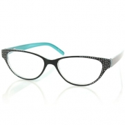 Retro 60s Cat Eye Bling Reading Glasses Eyeglasses Clear Lens Black Turq +1.50