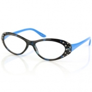 2 Tone Fun Animal Print Cat Eyes Crystal Reading Glasses Eyeglasses Blue +1.50