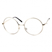 Large Oversized Metal Frame Clear Lens Round Circle Eye Glasses (Gold )