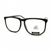 Black Large Oversized Plastic Frame Rectangular Geeky Nerd Fashion Eye Glasses
