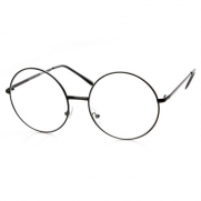 Large Oversized Metal Frame Clear Lens Round Circle Eye Glasses (Black)