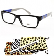 D1146-dp Dg Eyewear Vintage Striped Horned Rim Eyeglasses Sunglasses (Black/Blue+DG Pouch, clear)