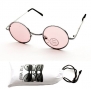 V106-vp 1 1/2 Lens Small Round Circle Colored Lens Sunglasses W Pouch (Co-silver-light Red, Uv400)