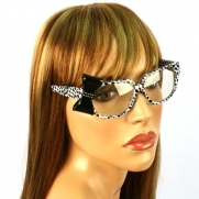 3D Ribbon Bow Fake Clear Lens Spring Hinges Eyeglasses Glasses White Animal Bk