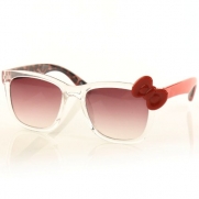 Ladies Girls Cute Kitty Ribbon Bow Clear Frames Smoke Lens Sunglasses Red