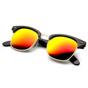 zeroUV® - Designer Inspired Classic Half Frame Horned Rim Wayfer Sunglasses (Black/Fire)