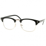 zeroUV® - Vintage Inspired Classic Half Frame Wayfarers Clear Lens Glasses (Black-Gold)