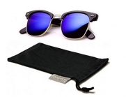 Wayfarer Sunglasses Classic 80's Vintage Style Design (1/2 Frame Revo Deep Blue w/Pouch)