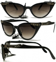zeroUV® - Vintage Inspired Mod Womens Fashion Rhinestone Cat Eye Sunglasses (Black)