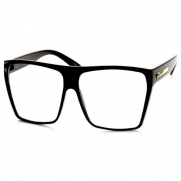 Super Oversized Eyeglasses Flat Top Square Clear Lens Glasses Frames (Black)