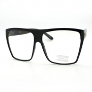 Black Silver Super Oversized Eyeglasses Flat Top Square Clear Lens Glasses Frames
