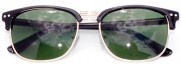 Classic Retro Style Half Frame Wayfarer Sunglasses Black Gold Frame Green Lens