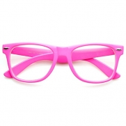 Retro Party Super Neon Color Horn Rimmed Style Eyeglasses Clear Lens Glasses (Pink)