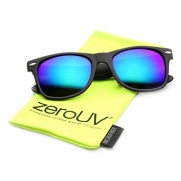 Flat Matte Reflective Revo Color Lens Large Horn Rimmed Style Sunglasses - UV400 (Black Midnight)