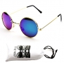 V106-vp Tiny Small 1 1/2 Lens Round Metal Sunglasses (6001ACM Gold-Blue, UV400)