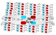 50 Pairs - FLAT- 3D Glasses Red and Cyan WHITE Frame Anaglyph Cardboard