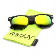 Flat Matte Reflective Revo Color Lens Large Horn Rimmed Style Sunglasses - UV400 (Black Sun)