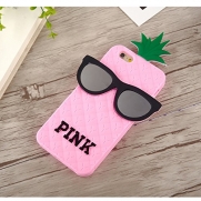 SuperBZ Apple iPhone 6 3D Pineapple Case , Fruit Design Victoria Secret PINK Pineapple 3D Cute Pineapple with Black Glasses Design Skin Silicone Case Cover for Apple iPhone 6 4.7 Screen (pink)