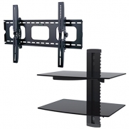 2xhome - NEW TV Wall Mount Bracket & Two (2) Double Shelf Package - Secure LED LCD Plasma Smart 3D WiFi Flat Panel Screen Monitor Monitor Display Large Displays - Flat Thin Ultra Slim Sleek Against the Wall Adjusting Adjustable - Dual 2 Tier Under TV Temp
