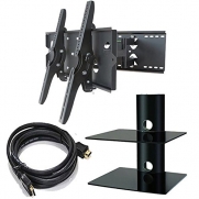 2xhome - NEW TV Wall Mount Bracket (Dual Arm),HDMI Cable & Two (2) Double Shelf Package - Secure Low Profile Cantilever LED LCD Plasma Smart 3D WiFi Flat Panel Screen Monitor Moniter Display Large Displays - Long Swing Out Dual Double Arm Extending Extend