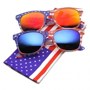 zeroUV - American Flag USA Patriotic Flash Mirror Lens Horn Rimmed Sunglasses (Patriot Series | 2-Pack Clear-Flag (Ice/)