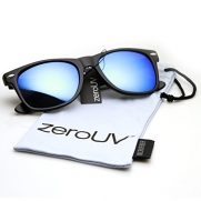 Flat Matte Reflective Revo Color Lens Large Horn Rimmed Style Sunglasses - UV400 (Black/Ice)