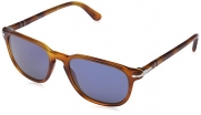 Persol Men's 0PO3019S 96/56 55 Square Sunglasses,Light Havana Frame/Blue Lens,One Size
