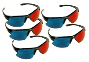 5 Pairs 5 X 3d Glasses Red & Blue Dimensional Anaglyph Black Plastic Frame 3dx5