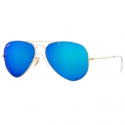 Ray-Ban Sunglasses - RB3025 Aviator Large Metal / Frame: Matte Gold Lens: Crystal Green Blue Mirror (55mm)