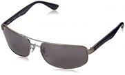 Ray-Ban Mens 0RB3445 Polarized Rectangular Sunglasses, Matte Grey,Polar Grey,Mirror Gradient,Grey Top & Matte Blue On Grey Transparent, 64 mm