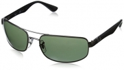 Ray-Ban Mens 0RB3445 Polarized Rectangular Sunglasses, Gunmetal Polar Green,Top Matte Black & Grey Transparent, 61 mm