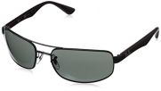 Ray-Ban Mens 0RB3445 Polarized Rectangular Sunglasses, Matte Black,Dark Grey,Top Matte Black On Transparent & Red, 61 mm