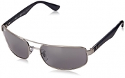 Ray-Ban Mens 0RB3445 Polarized Rectangular Sunglasses, Matte Grey,Polar Grey,Mirror Gradient,Grey Top & Matte Blue On Grey, 61 mm
