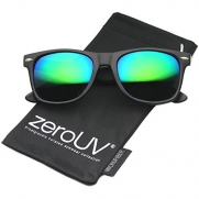 zeroUV - Flat Matte Reflective Mirror Color Lens Large Horn Rimmed Style Sunglasses - UV400 (Classic | Black / Forest)