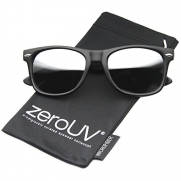 zeroUV - Flat Matte Reflective Mirror Color Lens Large Horn Rimmed Style Sunglasses - UV400 (Classic | Black / Mirror)
