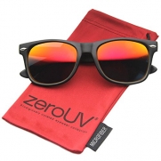 zeroUV - Flat Matte Reflective Mirror Color Lens Large Horn Rimmed Style Sunglasses - UV400 (Classic | Black / Fire)