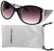 Vox Women's Polarized Sunglasses Designer Fashion Rhinestone Vintage Floral Eyewear - Lavender Frame - Smoke Lens