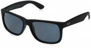 Ray-Ban Justin Men's 0RB4165 Polarized Square Sunglasses, Black Rubber Frame Dark Blue Polar Lenses, 55 mm